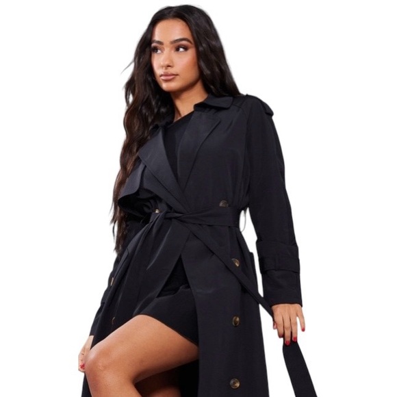PRETTYLITTLETHING Oversized Trenchcoat in Black - Picture 4 of 8